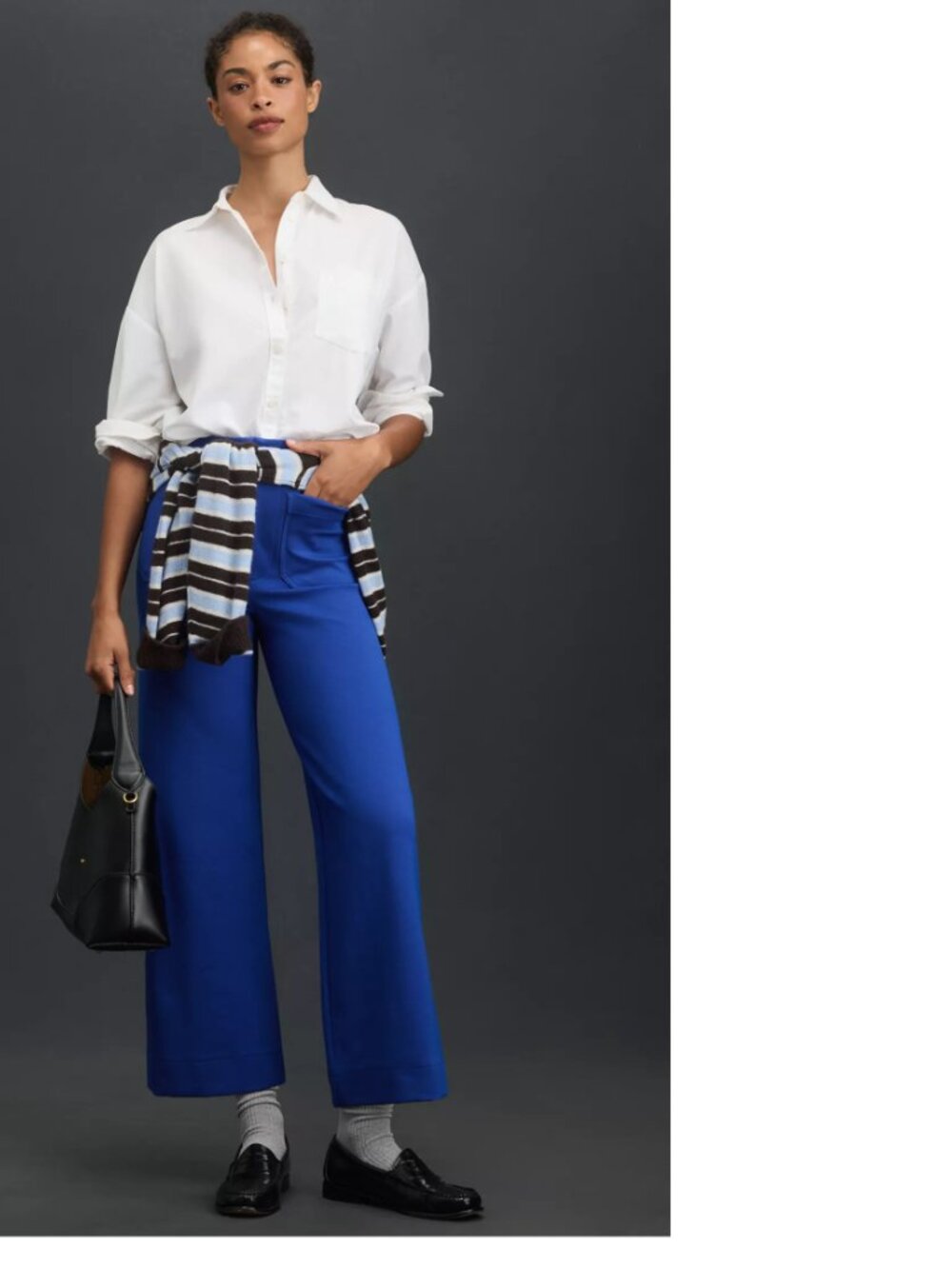 Anthropologie Maeve Colette Knit High-Rise Wide-Leg Cropped Pants 30 new blue